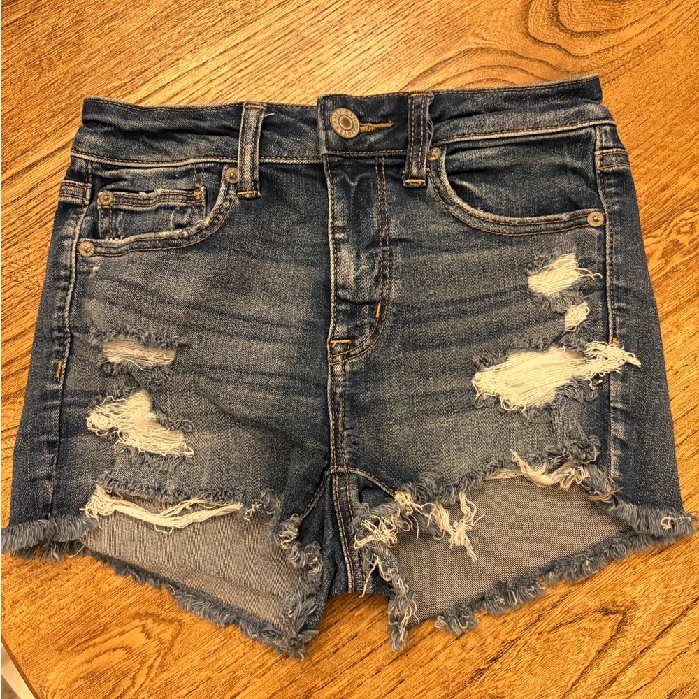 American Eagle Next Level Stretch High Rise Denim Shorts Size 4 Distressed